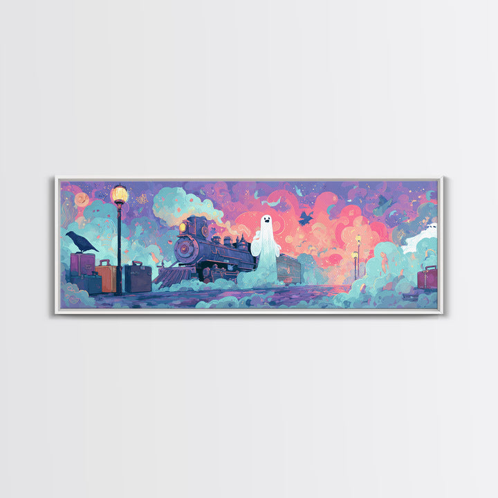 The Phantom Train To Kadath, 80s Halloween Wall Art, Extra Wide Wall Art, Canvas Print, Retro Halloween Decor, Neon Wall Art