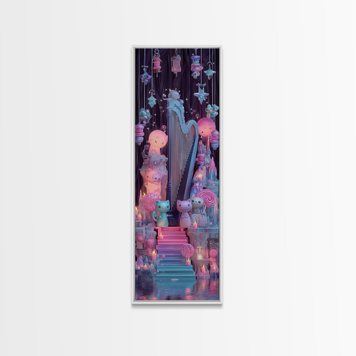 The Harpist Of Abyssal Sleep, 80s Halloween Wall Art, Tall Narrow Wall Art, Canvas Print, Retro Halloween Decor, Neon Wall Art