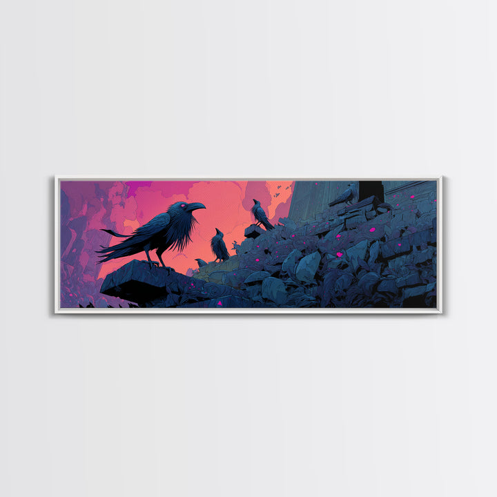 The Raven Sermon Of Leng, Synthwave Halloween Art, Extra Wide Wall Art, Canvas Print, Retro Halloween Decor, Neon Wall Art