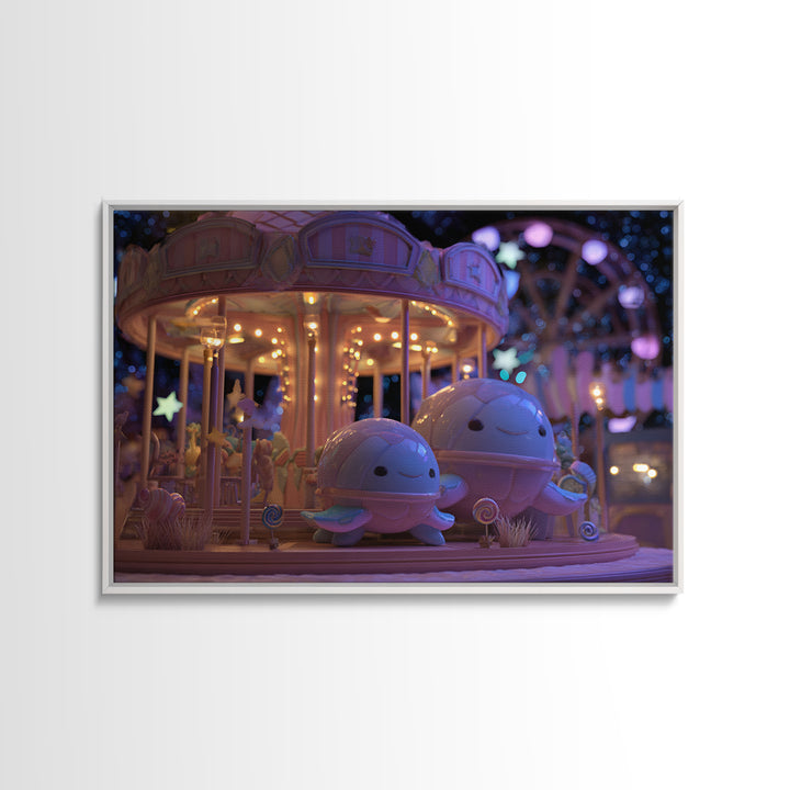 The Carousel Of Sleeping Planets, Vaporwave Halloween Decor, Landscape Wall Art, Canvas Print, Retro Halloween Decor, Neon Wall Art