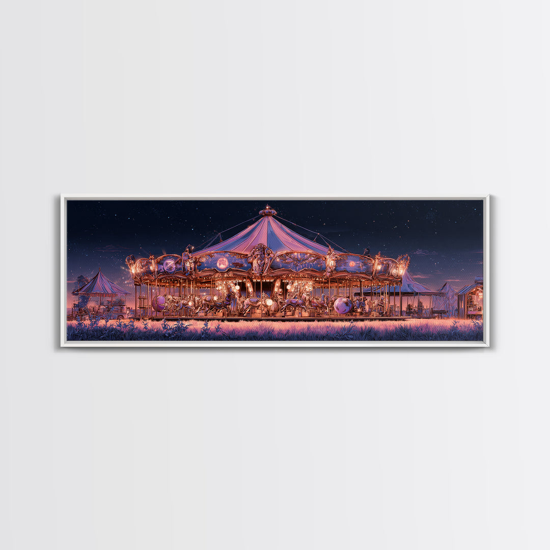 The Carousel Of Sleeping Planets, Cosmic Synthwave Horror, Extra Wide Wall Art, Canvas Print, Retro Halloween Decor, Neon Wall Art
