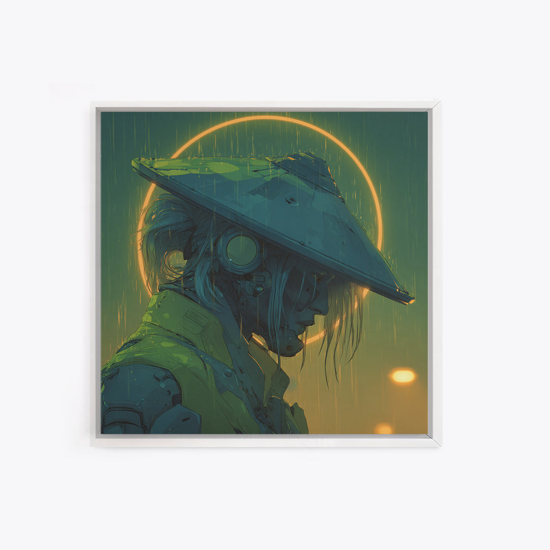 Neon Samurai Portrait Framed Canvas Print, Cyberpunk Art, Modern Decor, Living Room Decor, Fine Art, Neon, Poster, Wall Decor, CYB-1x1-1