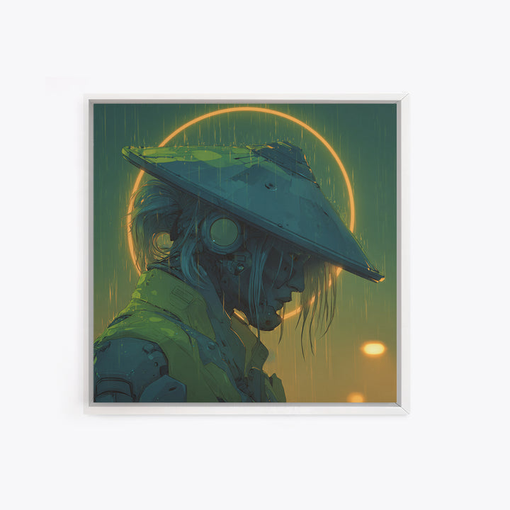 Neon Samurai Portrait Framed Canvas Print, Cyberpunk Art, Modern Decor, Living Room Decor, Fine Art, Neon, Poster, Wall Decor, CYB-1x1-1