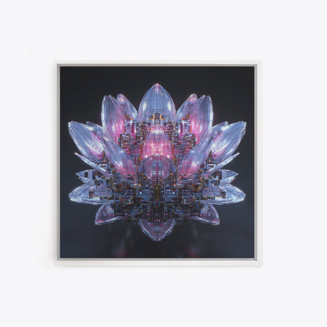 Electric Lotus Flower Canvas Print, Cyberpunk Art, Gallery Decor, Living Room Decor, Fine Art, Neon, Wall Art, Home Decor, CYB-1x1-17