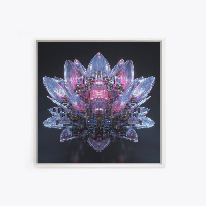 Electric Lotus Flower Canvas Print, Cyberpunk Art, Gallery Decor, Living Room Decor, Fine Art, Neon, Wall Art, Home Decor, CYB-1x1-17