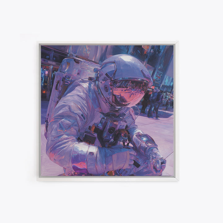 Astronaut Street Wanderer Canvas Print, Cyberpunk Art, Movie Posters, Living Room Decor, Fine Art, Neon, Cyberpunk Jacket, CYB-1x1-23