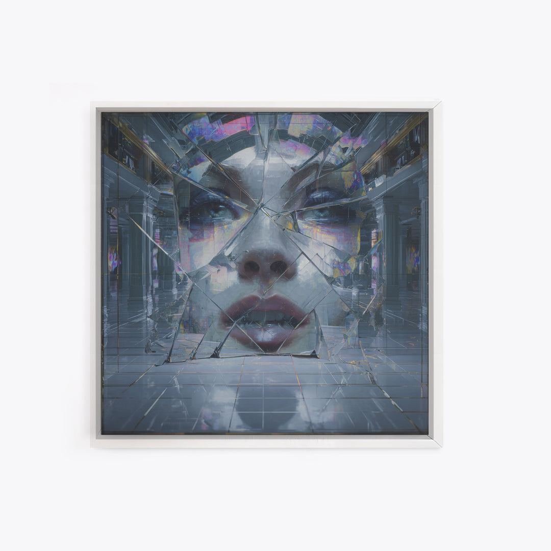 Ai Mask Portrait Framed Canvas Print, Cyberpunk Art, Wall Decor, Living Room Decor, Fine Art, Neon, Japanese Art, Modern Art, CYB-1x1-48