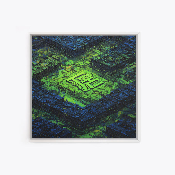 Glowing Kanji Shapes Canvas Print, Cyberpunk Art, Luxury Decor, Living Room Decor, Abstract Art, Neon, Printable Wall Art, CYB-1x1-69