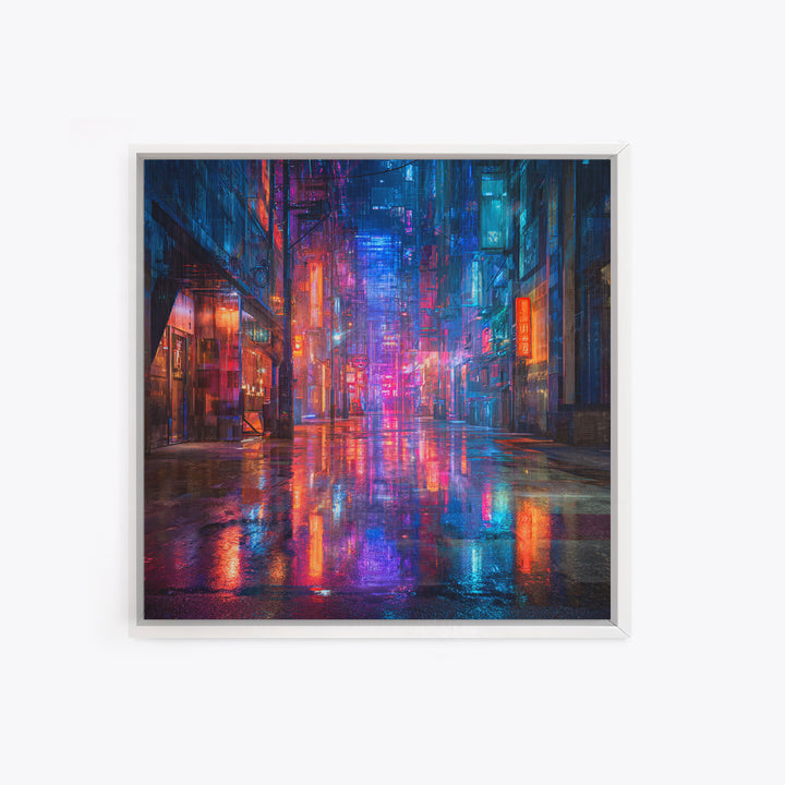Rain Soaked Alley Framed Canvas Print, Cyberpunk Art, Cyberpunk 2077, Living Room Decor, Fine Art, Neon, Cyberpunk Decor, CYB-1x1-8