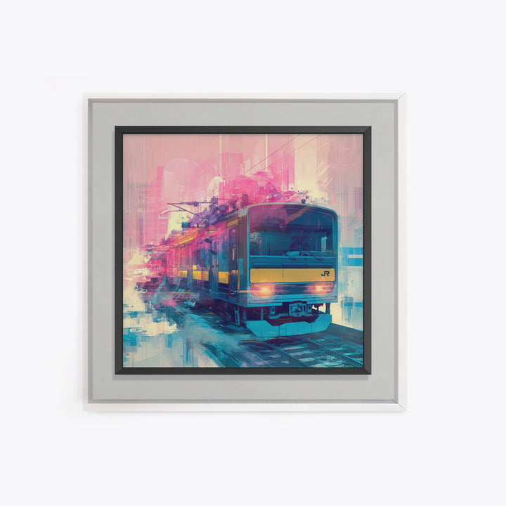 City Train Rushing Through Pink Electric Haze Canvas Print, Cyberpunk Art, Minimalist Decor, Living Room Decor, Fine Art, Neon, CYB-1x1-85