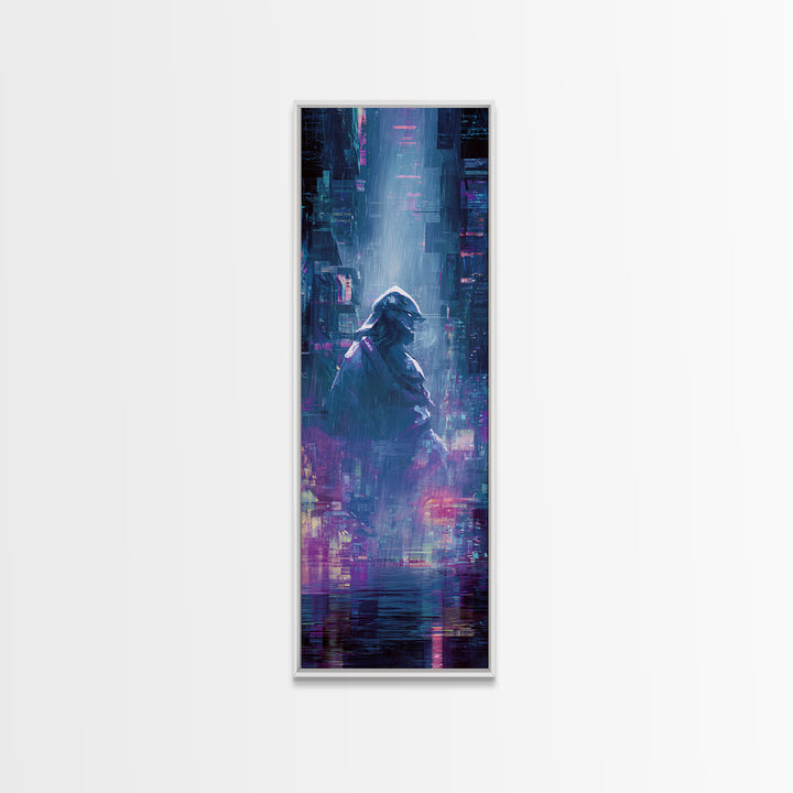 Neon Samurai Portrait Canvas Print, Cyberpunk Art, Minimalist Decor, Living Room Decor, Fine Art, Neon, Movie Posters, CYB-1x3-37
