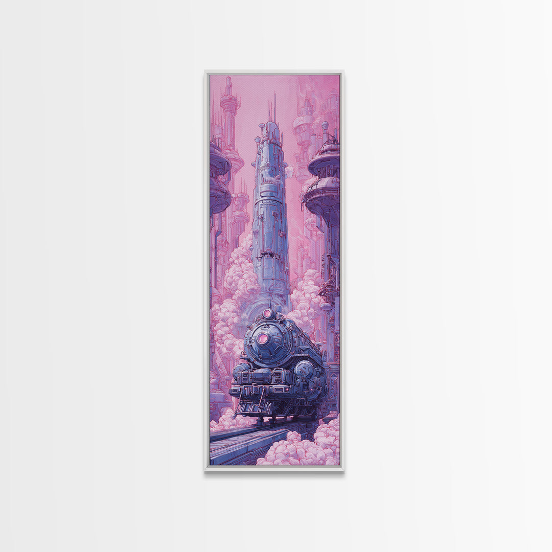 City Train Rushing Through Pink Electric Haze Canvas Print, Cyberpunk Art, Modern Decor, Living Room Decor, Fine Art, Neon, CYB-1x3-49