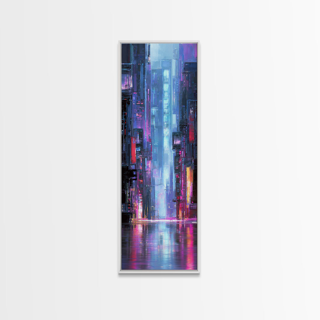 Rain Soaked Alley Canvas Print, Cyberpunk Art, Digital Download Art, Living Room Decor, Abstract Art, Neon, Neutral Decor, CYB-1x3-68
