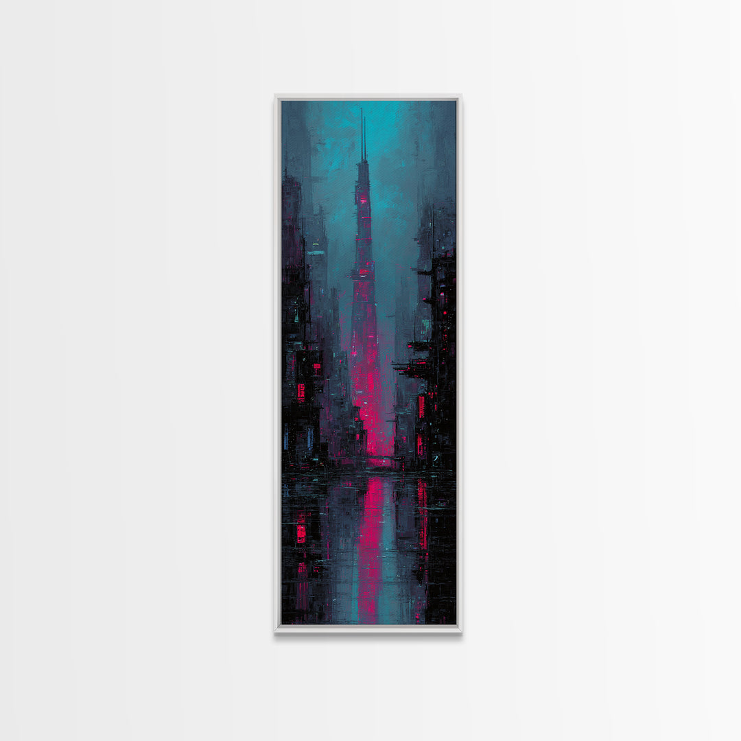 Neon Samurai Portrait Canvas Print, Cyberpunk Art, Gothic Decor, Living Room Decor, Oil Painting, Neon, Digital Art Print, CYB-1x3-85