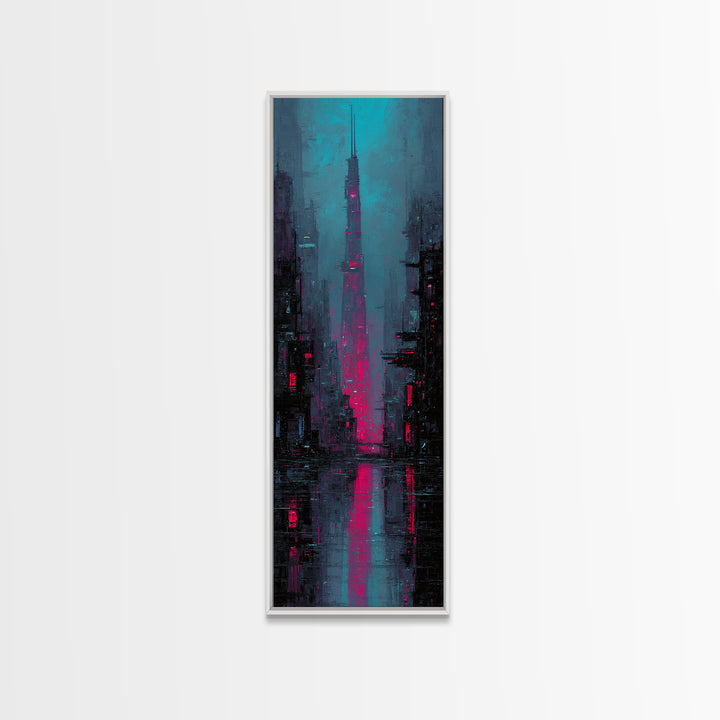 Neon Samurai Portrait Canvas Print, Cyberpunk Art, Gothic Decor, Living Room Decor, Oil Painting, Neon, Digital Art Print, CYB-1x3-85