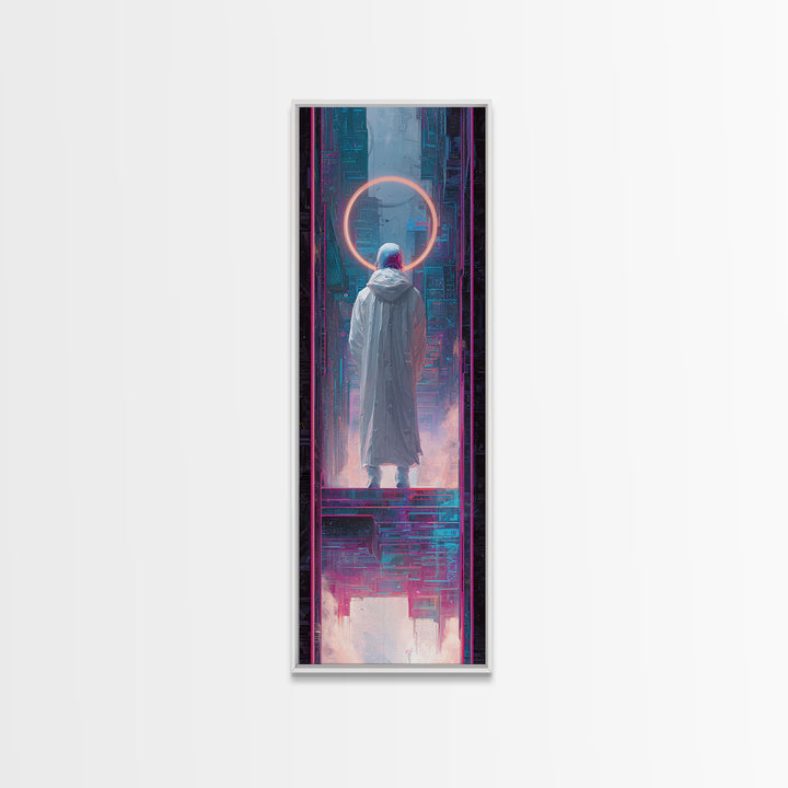 Masked Hacker Figure Canvas Print, Cyberpunk Art, Wall Art, Living Room Decor, Oil Painting, Neon, Abstract Art, CYB-1x3-90