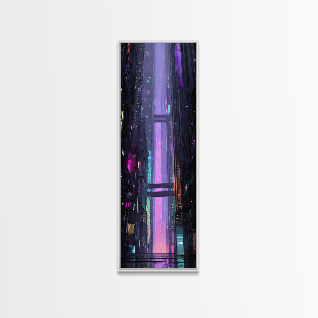 Retro Arcade Dystopia Canvas Print, Cyberpunk Art, Room Decor, Living Room Decor, Neon 394, Cyberpunk, Digital Wall Art, CYB-1x3-94