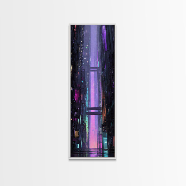 Retro Arcade Dystopia Canvas Print, Cyberpunk Art, Room Decor, Living Room Decor, Neon 394, Cyberpunk, Digital Wall Art, CYB-1x3-94