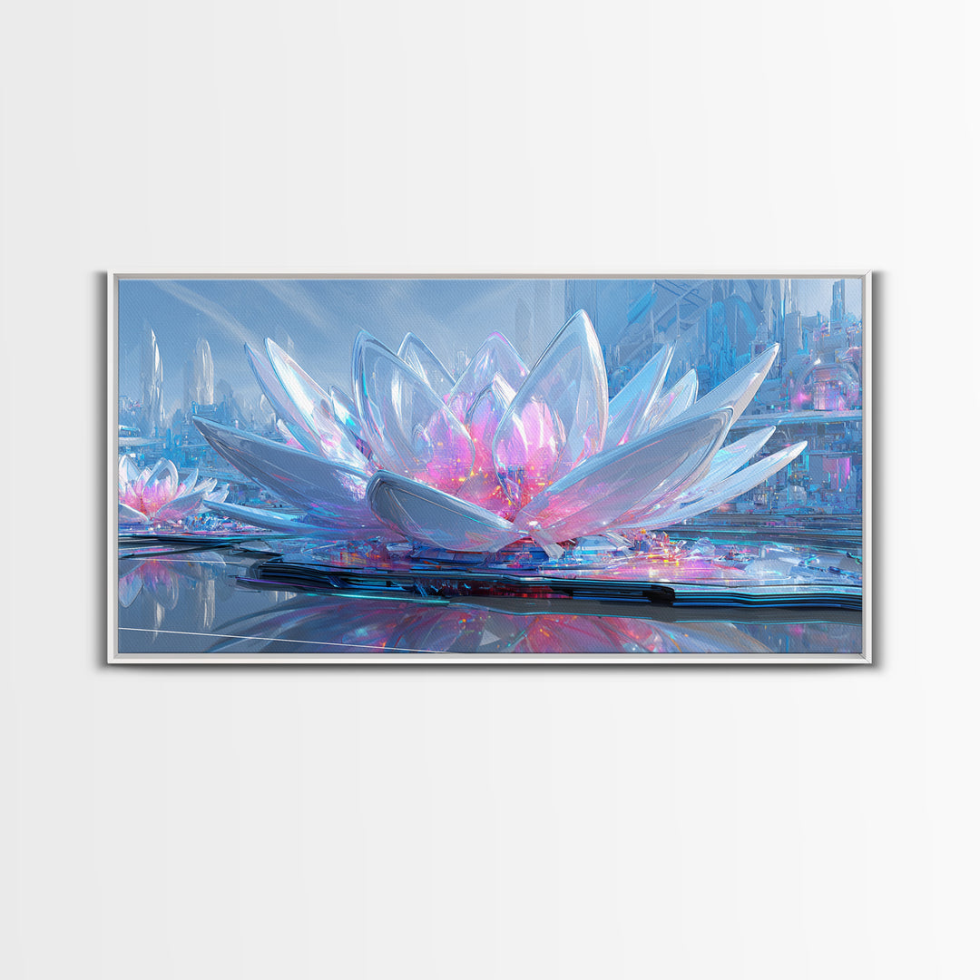 Electric Lotus Flower Canvas Print, Cyberpunk Art, Movie Posters, Living Room Decor, Fine Art, Neon, Cyberpunk Jacket, CYB-2x1-61