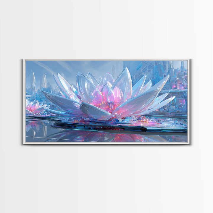 Electric Lotus Flower Canvas Print, Cyberpunk Art, Movie Posters, Living Room Decor, Fine Art, Neon, Cyberpunk Jacket, CYB-2x1-61