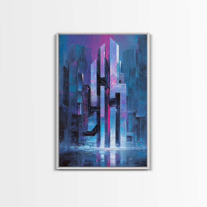 Glowing Kanji Shapes Canvas Print, Cyberpunk Art, Digital Wall Art, Living Room Decor, Abstract Art, Neon, Man Cave Decor, CYB-2x3-5