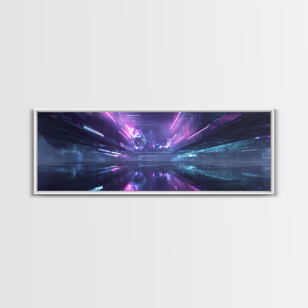 Cyberpunk Skull with Chrome and Violet Light Canvas Print, Cyberpunk Art, Gallery Decor, Living Room Decor, Fine Art, Neon, CYB-3x1-36