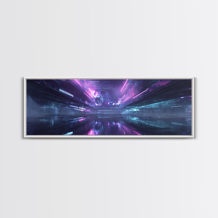 Cyberpunk Skull with Chrome and Violet Light Canvas Print, Cyberpunk Art, Gallery Decor, Living Room Decor, Fine Art, Neon, CYB-3x1-36