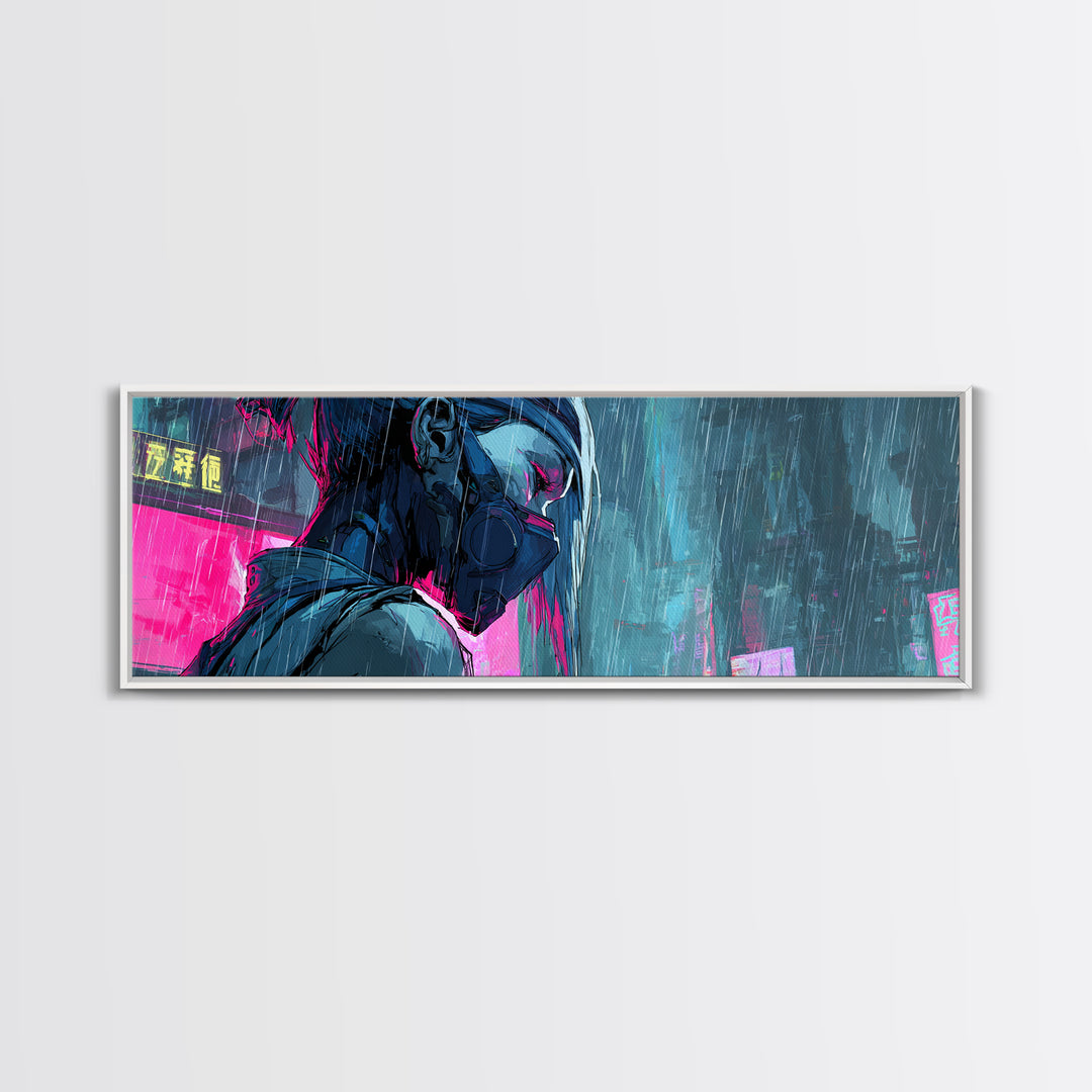 Neon Samurai Portrait Canvas Print, Cyberpunk Art, Modern Wall Decor, Living Room Decor, Fine Art, Neon, Contemporary Art, CYB-3x1-65