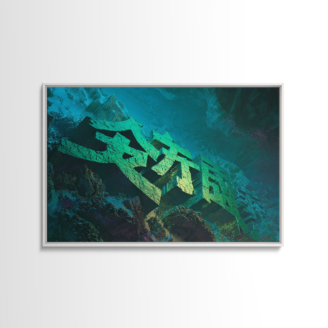 Glowing Kanji Shapes Canvas Print, Cyberpunk Art, Cyberpunk Decor, Living Room Decor, Abstract Art, Neon, Modern Decor, CYB-3x2-1