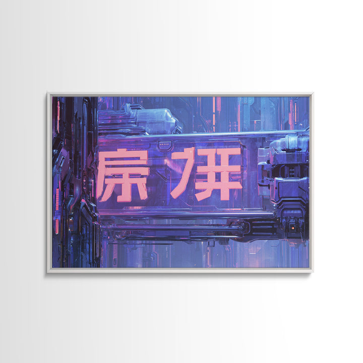 Glowing Kanji Shapes Canvas Print, Cyberpunk Art, Neutral Decor, Living Room Decor, Fine Art, Neon, Home Decor, Poster, CYB-3x2-49