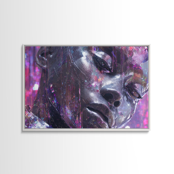 Ai Mask Portrait Canvas Print, Cyberpunk Art, Cyberpunk Helmet, Living Room Decor, Fine Art, Neon, Textured Painting, CYB-3x2-52