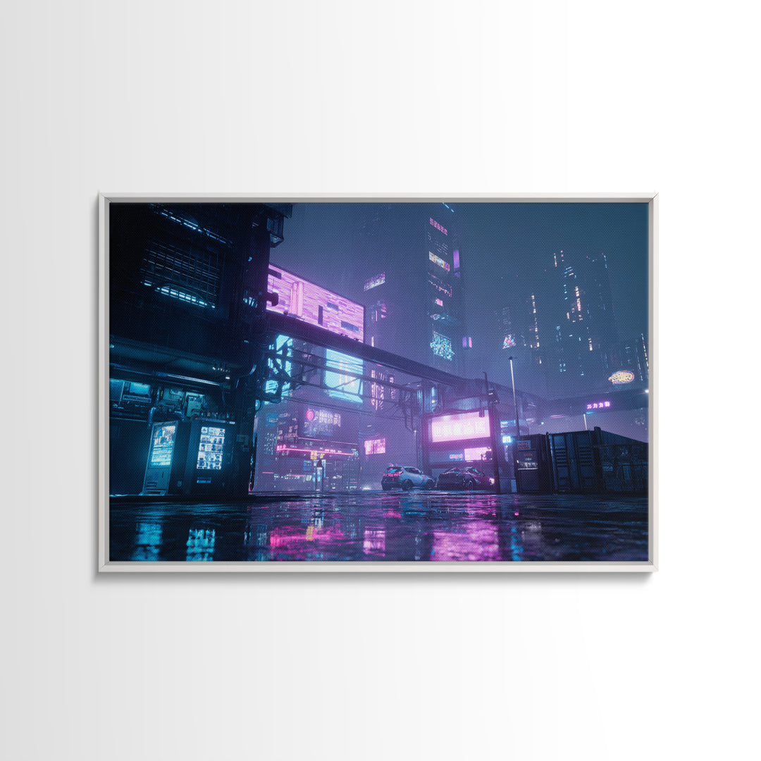 Retro Arcade Dystopia Canvas Print, Cyberpunk Art, Cool Wall Art, Living Room Decor, Neon, Gallery Decor, Neutral Decor, CYB-3x2-62