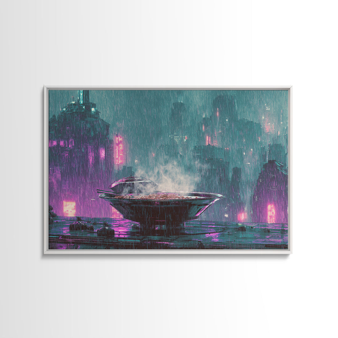 Futuristic Ramen Bowl Canvas Print, Cyberpunk Art, Wall Decor, Living Room Decor, Fine Art, Neon, Japanese Art, Modern Art, CYB-3x2-88