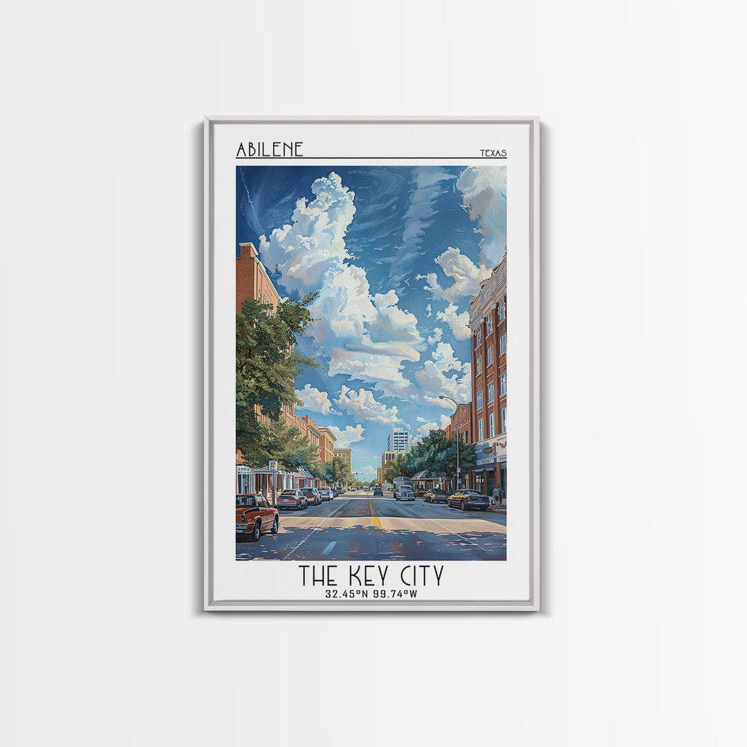 Abilene Travel Poster, Framed Canvas Print, Travel Wall Art, City Wall Art, City Travel Poster, Mid Century Wall Art, Travel Posters