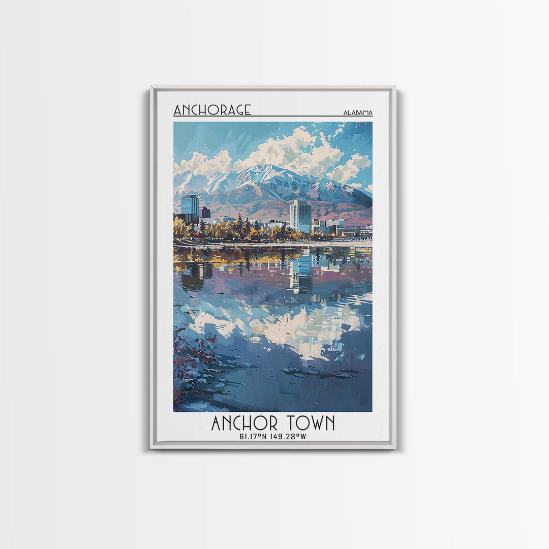 Anchorage Travel Poster, Canvas Print, Retro Wall Art, Travel Print, Wall Art, Watercolor Cityscape, Travel Art Print, Landscape Art