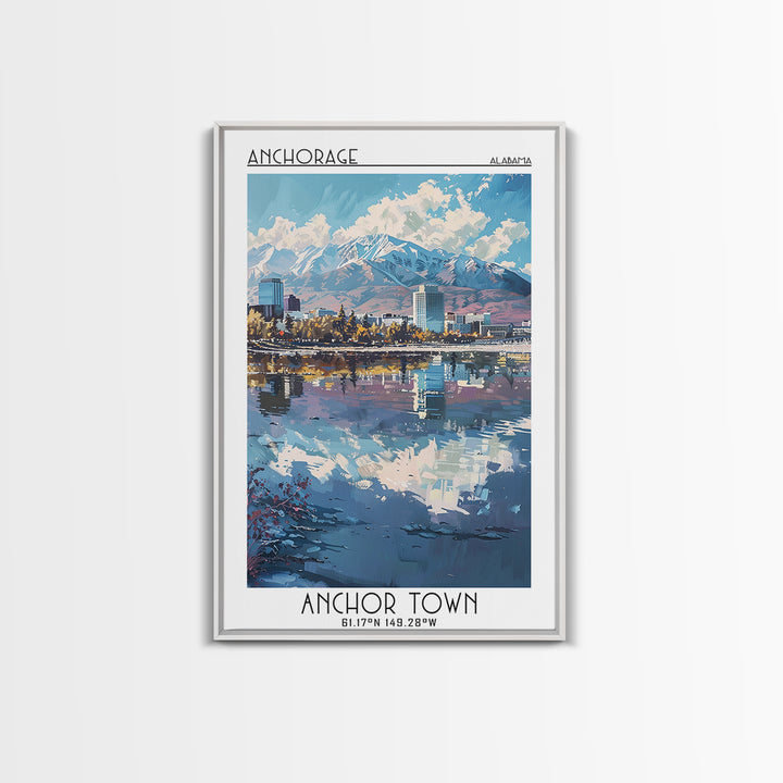 Anchorage Travel Poster, Canvas Print, Retro Wall Art, Travel Print, Wall Art, Watercolor Cityscape, Travel Art Print, Landscape Art
