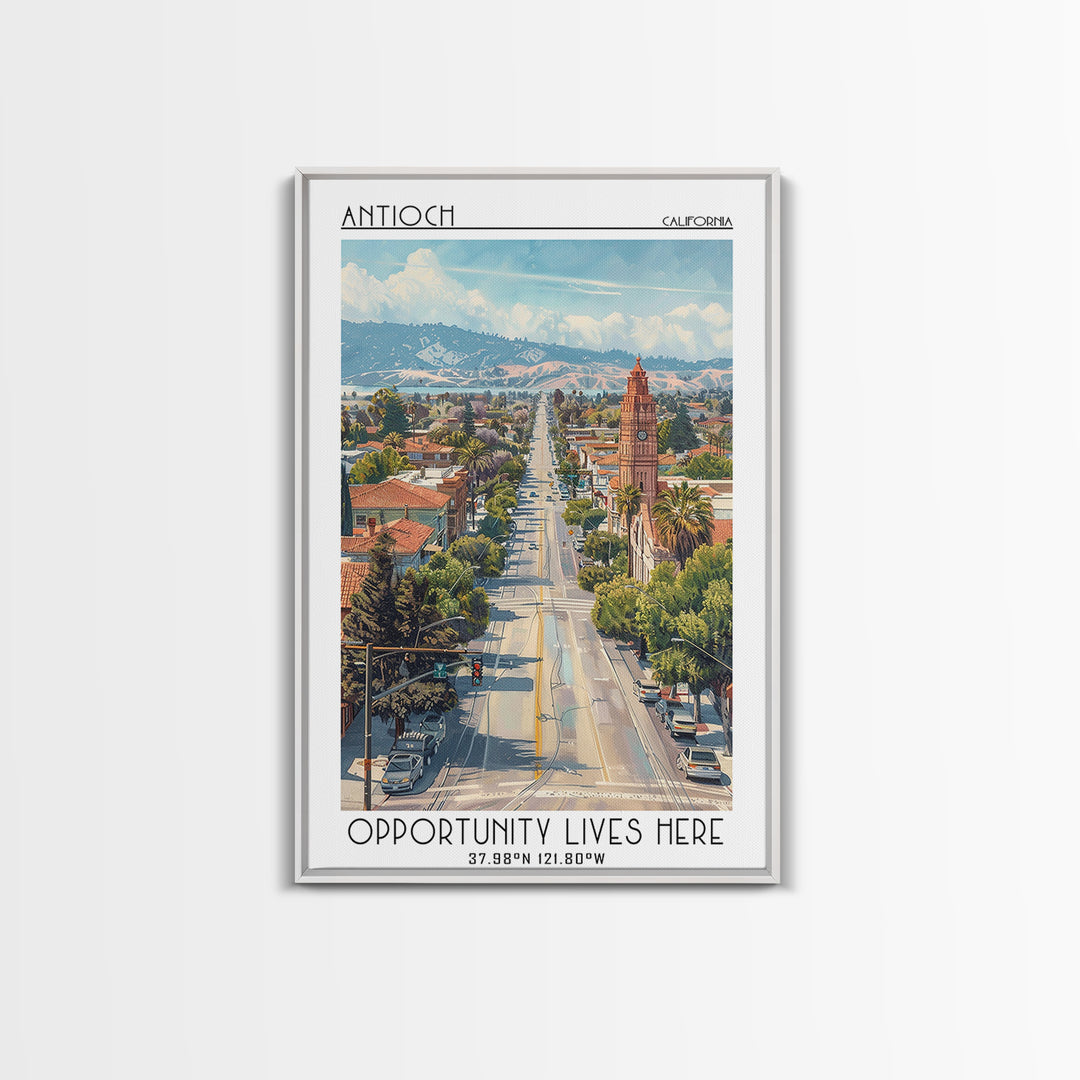 Antioch California Travel Poster, Framed Canvas Print, Travel Art Print, Modern Wall Decor, Landscape Art, City Art Print, Art Print