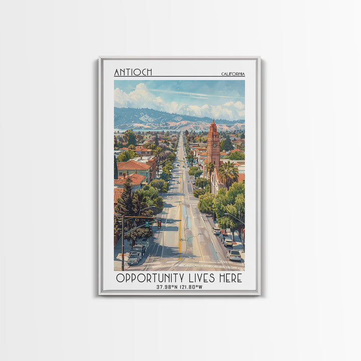 Antioch California Travel Poster, Framed Canvas Print, Travel Art Print, Modern Wall Decor, Landscape Art, City Art Print, Art Print