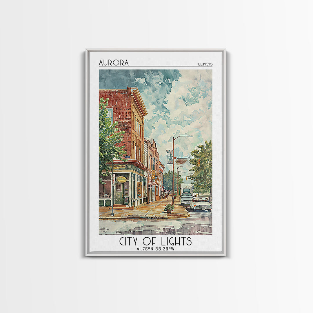 Aurora Illinois Travel Poster, Framed Canvas Print, City Art Print, Travel Wall Art, Travel Print, Minimalist Poster, Travel Posters