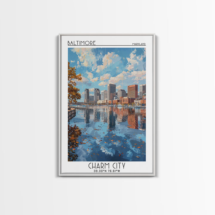 Baltimore Travel Poster, Framed Canvas Print, Travel Art Print, Modern Wall Decor, Retro Wall Art, Landscape Art, City Travel Poster