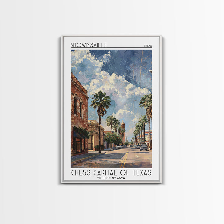 Brownsville Travel Poster, Canvas Print, Retro Travel Poster, City Wall Art, Modern Wall Decor, Retro Wall Art, Watercolor Cityscape