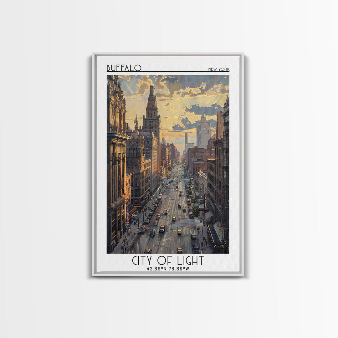 Buffalo Travel Poster, Framed Canvas Print, Travel Wall Decor, Minimalist Poster, Wanderlust Gift, Retro Travel Poster, Travel Print