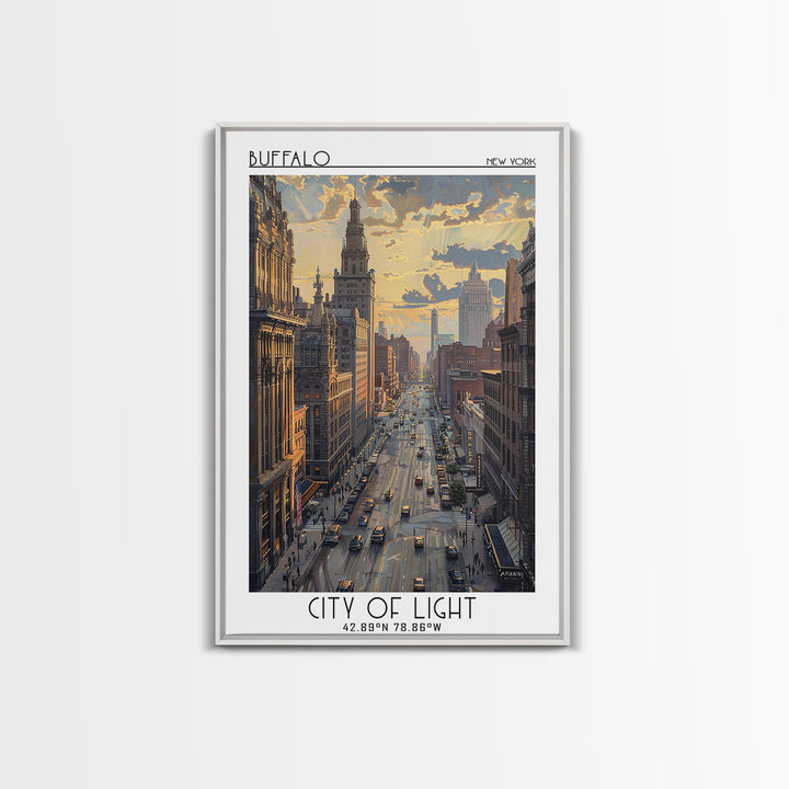 Buffalo Travel Poster, Framed Canvas Print, Travel Wall Decor, Minimalist Poster, Wanderlust Gift, Retro Travel Poster, Travel Print