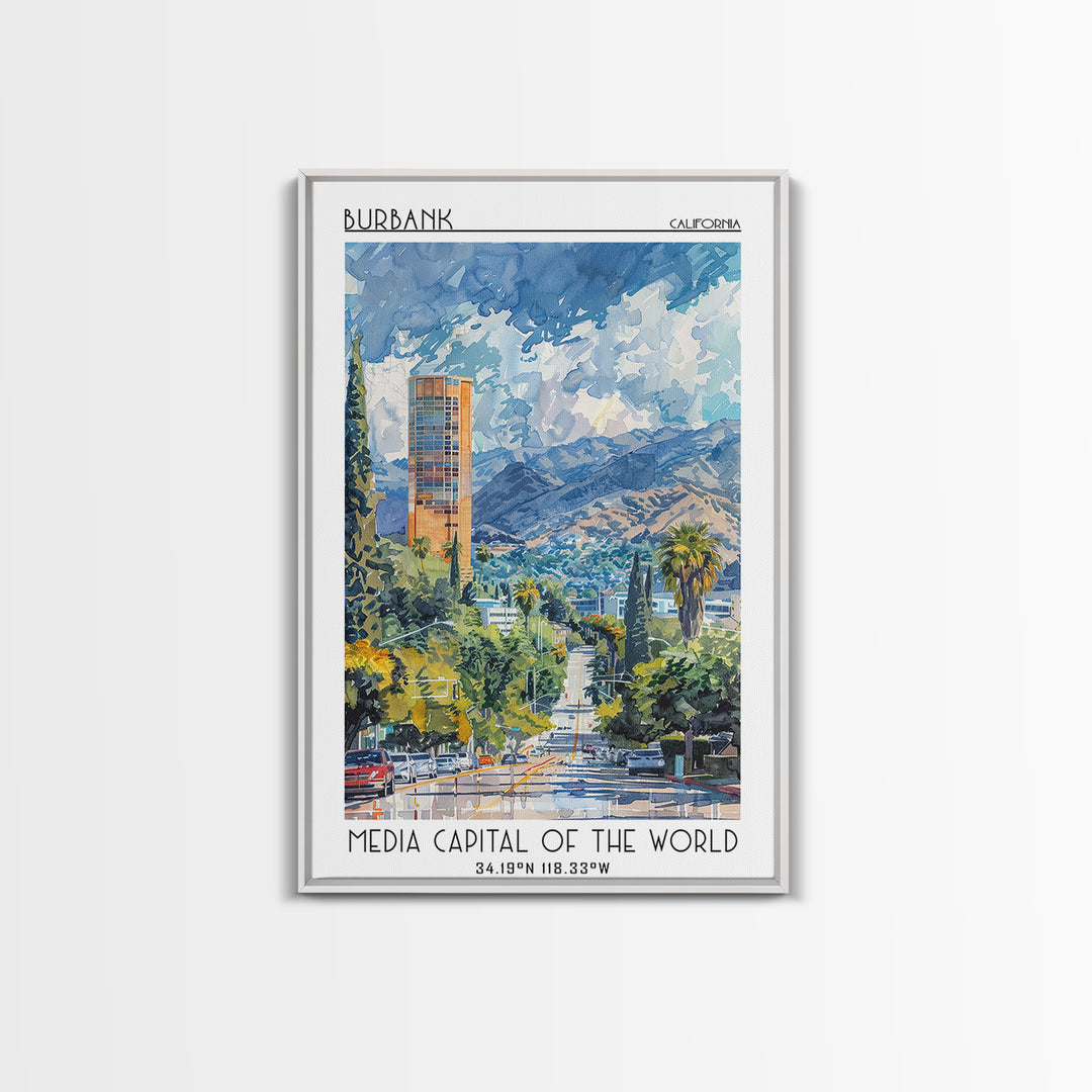 Burbank Travel Poster, Canvas Print, City Art Print, Travel Wall Art, Gallery Wall Set, Wall Art, Travel Print, Mid Century Wall Art