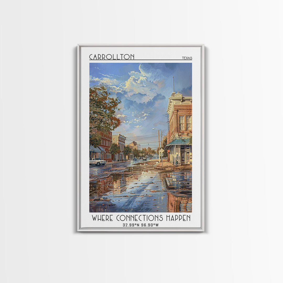 Carrollton Travel Poster, Framed Canvas Print, Travel Prints, Landscape Art, Vintage Travel Print, Travel Posters, City Illustration