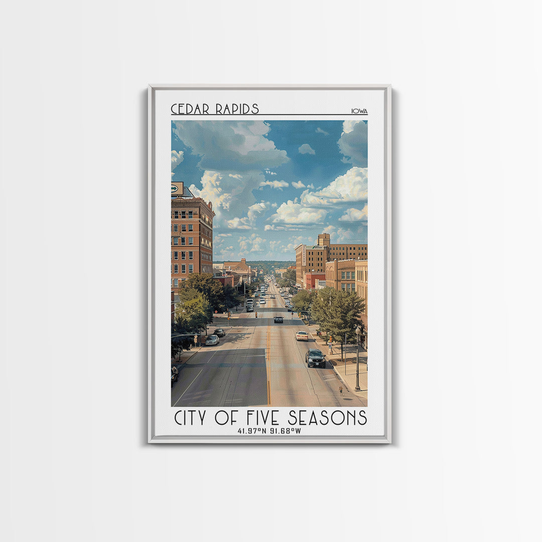 Cedar Rapids Iowa Travel Poster, Framed Canvas Print, Retro Travel Poster, City Wall Art, Retro Wall Art, Travel Decor, Poster Print