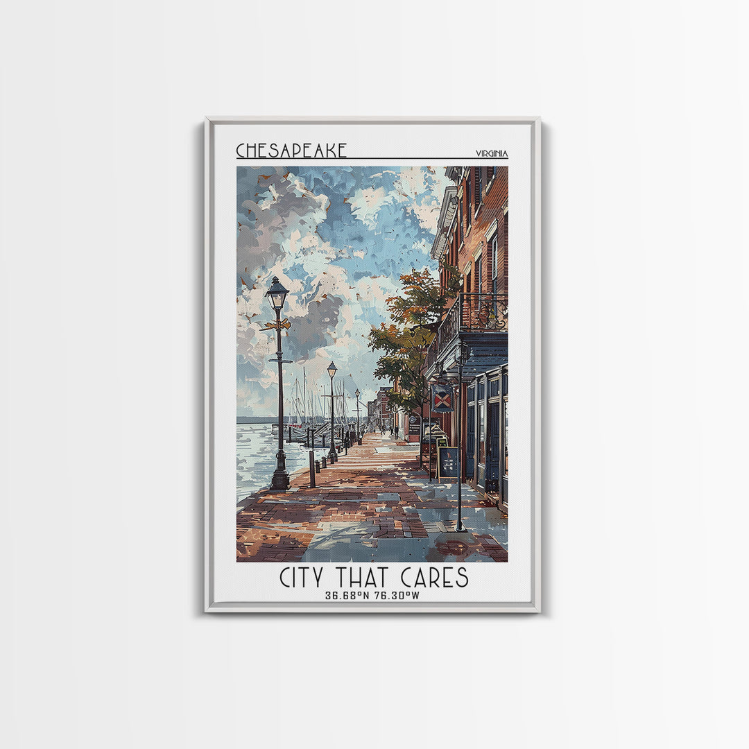 Chesapeake Virginia Travel Poster, Framed Canvas Print, City Travel Poster, Travel Wall Decor, Travel Wall Art, Mid Century Wall Art
