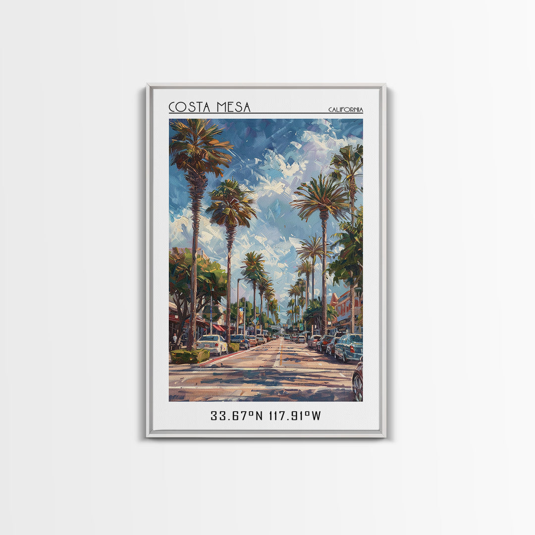 Costa Mesa Travel Poster, Framed Canvas Print, Travel Wall Art, City Wall Art, Home Office Decor, Retro Travel Poster, Landscape Art