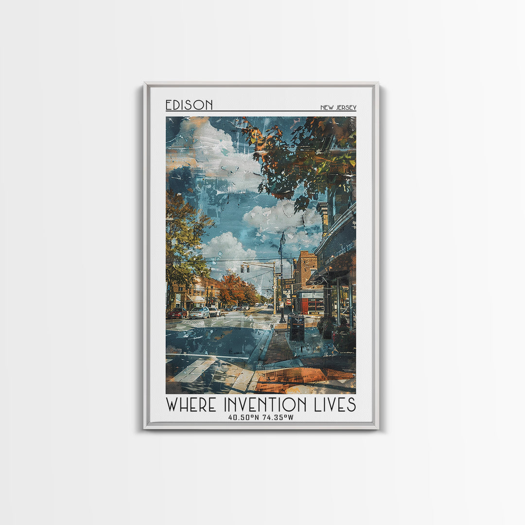 Edison Travel Poster, Framed Canvas Print, Retro Wall Art, Travel Print, City Wall Art, Modern Wall Decor, City Art Print, Art Print