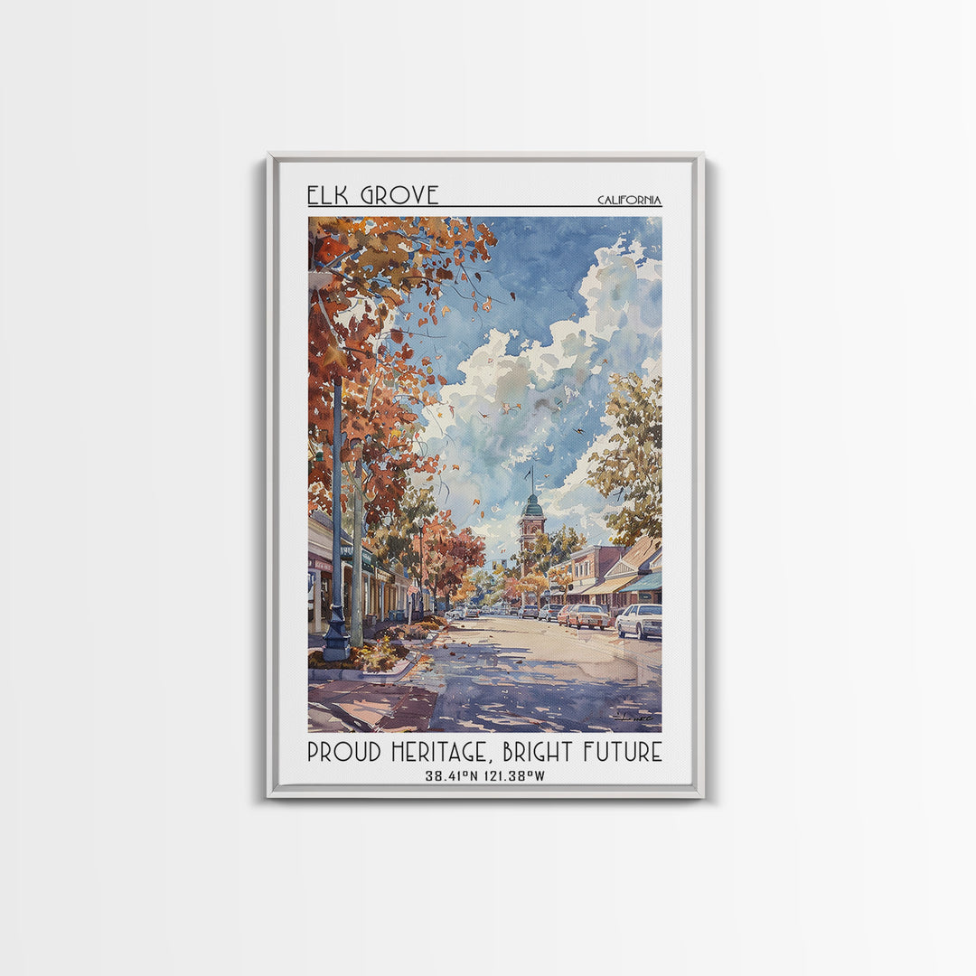 Elk Grove Travel Poster, Framed Canvas Print, Retro Travel Poster, City Wall Art, Retro Travel Print, Travel Decor, Travel Art Print